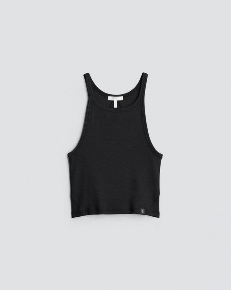 Rag & Bone The Essential Rib String Tank Rib Cotton T-Shirt Black | 39750JWDY