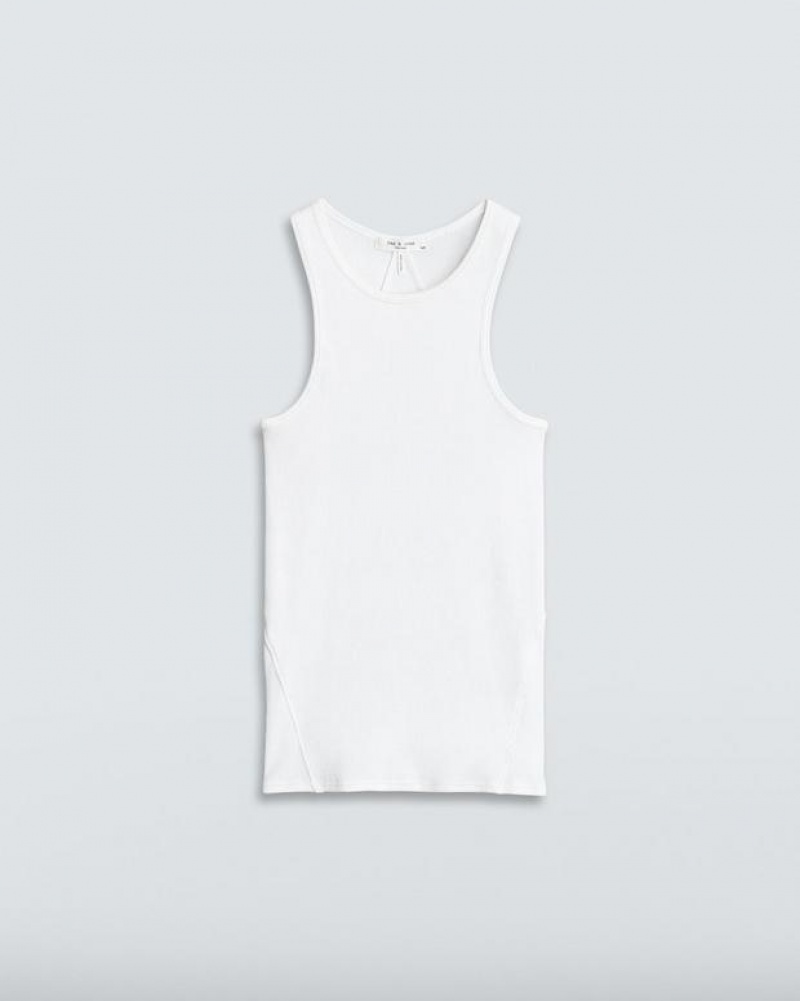 Rag & Bone The Essential Rib Tank Rib Cotton T-Shirt White | 26154UQYG