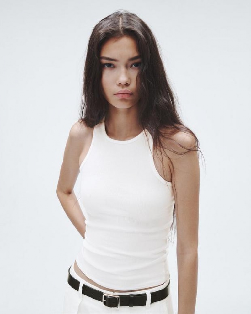 Rag & Bone The Essential Rib Tank Rib Cotton T-Shirt White | 26154UQYG