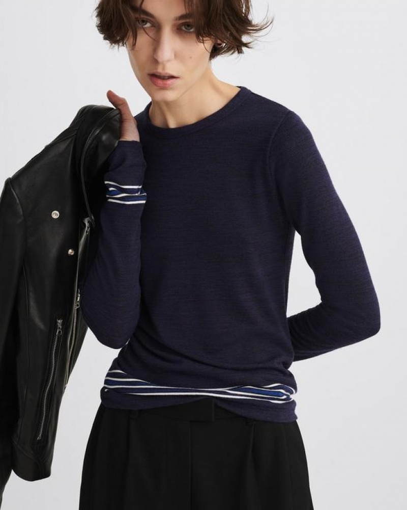 Rag & Bone The Knit Long Sleeve Slim Fit Blumlti | 35497XOHB