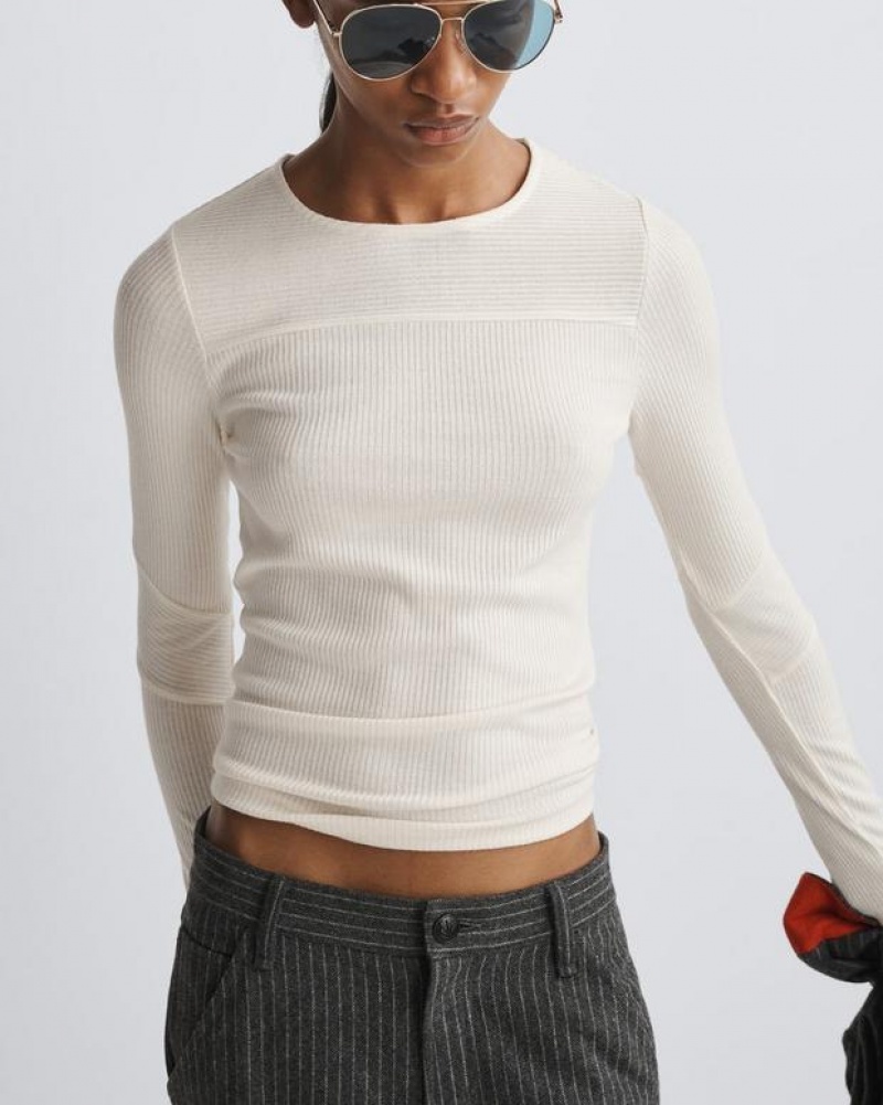 Rag & Bone The Knit Rib Paneled Crew Slim Fit Ivory | 64098ABKV