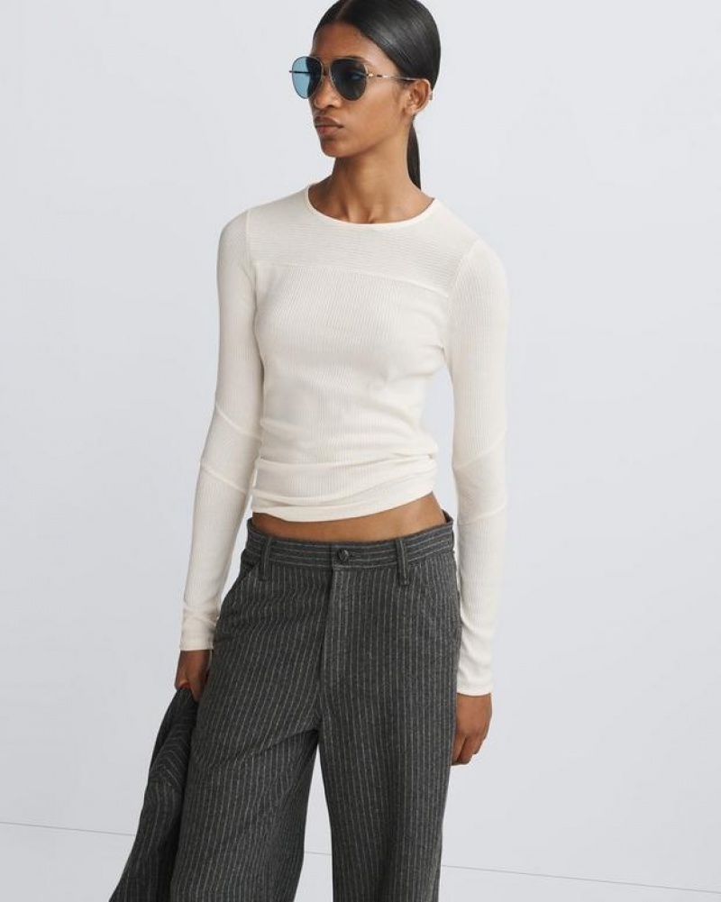 Rag & Bone The Knit Rib Paneled Crew Slim Fit Ivory | 64098ABKV