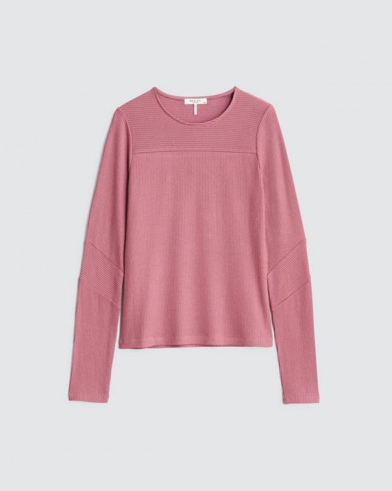 Rag & Bone The Knit Rib Paneled Crew Slim Fit Rose | 65389IBNV