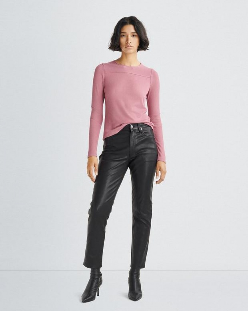 Rag & Bone The Knit Rib Paneled Crew Slim Fit Rose | 65389IBNV