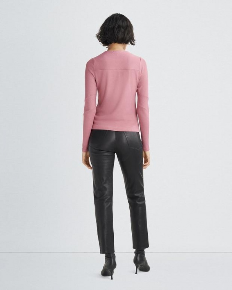 Rag & Bone The Knit Rib Paneled Crew Slim Fit Rose | 65389IBNV