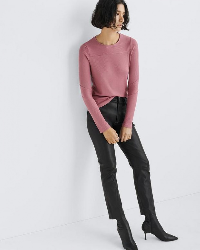 Rag & Bone The Knit Rib Paneled Crew Slim Fit Rose | 65389IBNV