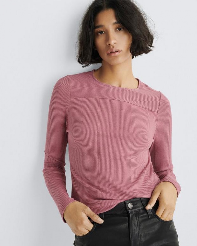 Rag & Bone The Knit Rib Paneled Crew Slim Fit Rose | 65389IBNV