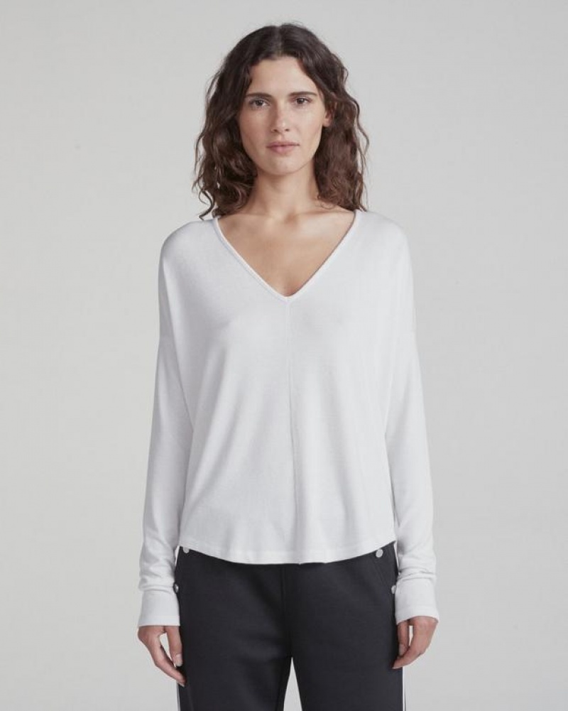 Rag & Bone The Knit Vee Long Sleeve Relaxed Fit White | 37680BIEC