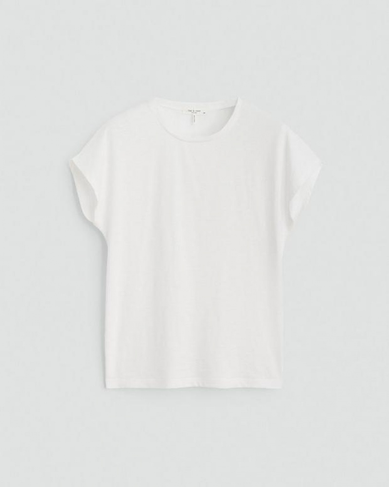 Rag & Bone The Slub Pleated Tee Organic Pima Cotton T-Shirt White | 45809RYKA