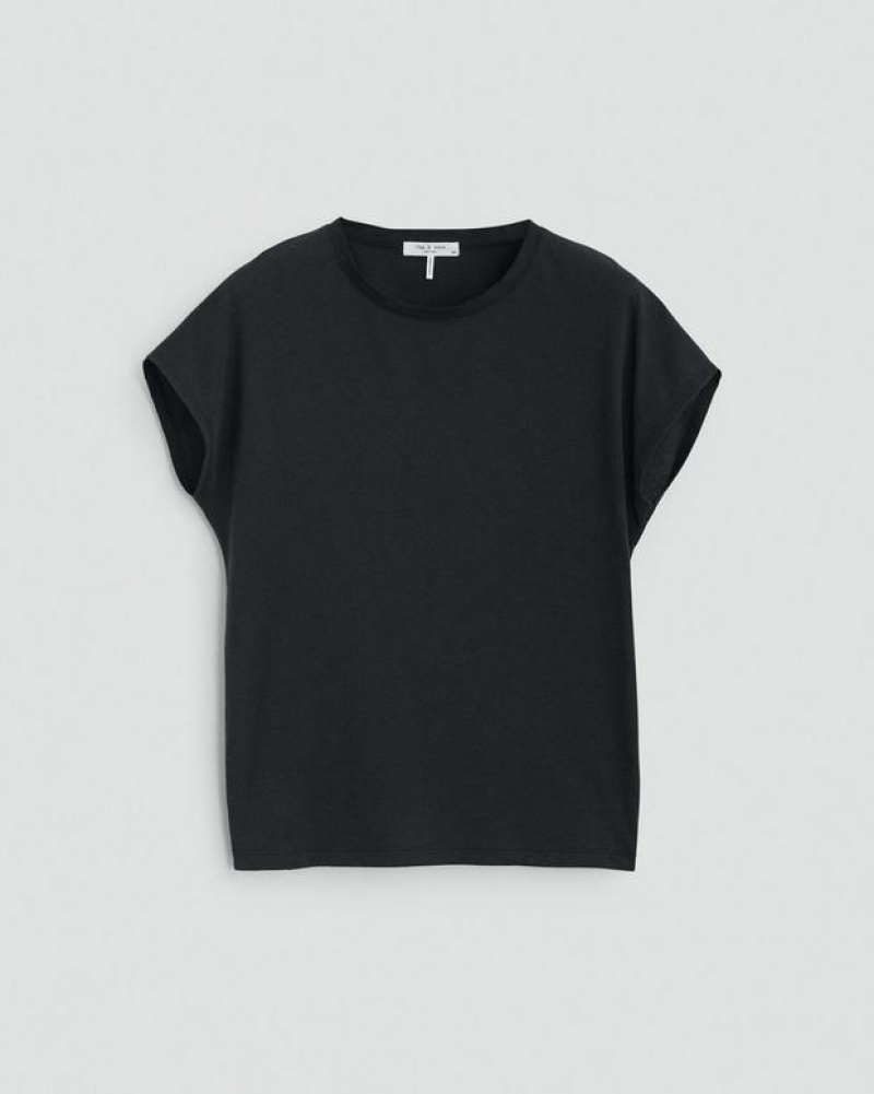 Rag & Bone The Slub Pleated Tee Organic Pima Cotton T-Shirt Black | 42967ONZS