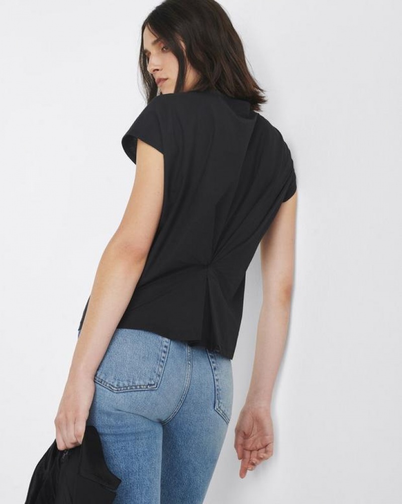 Rag & Bone The Slub Pleated Tee Organic Pima Cotton T-Shirt Black | 42967ONZS