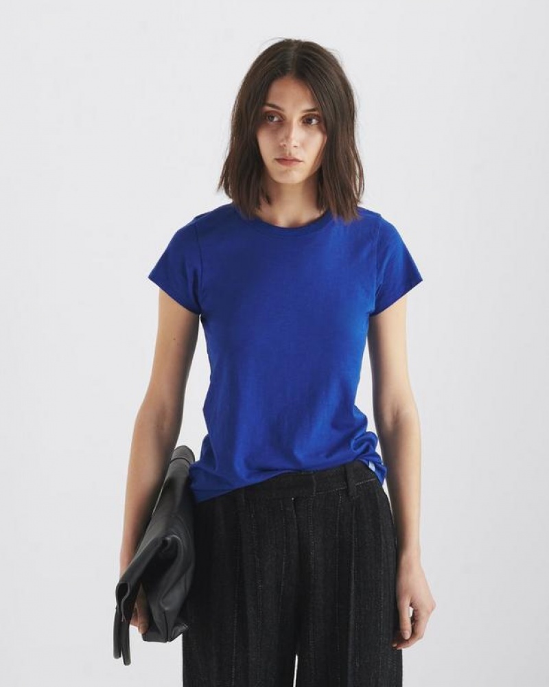 Rag & Bone The Slub Tee Organic Pima Cotton T-Shirt Mid Blue | 96581RKCO