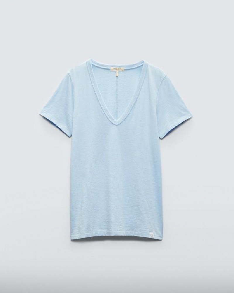 Rag & Bone The Slub Vee Organic Pima Cotton T-Shirt Raindrop | 10467IQGX