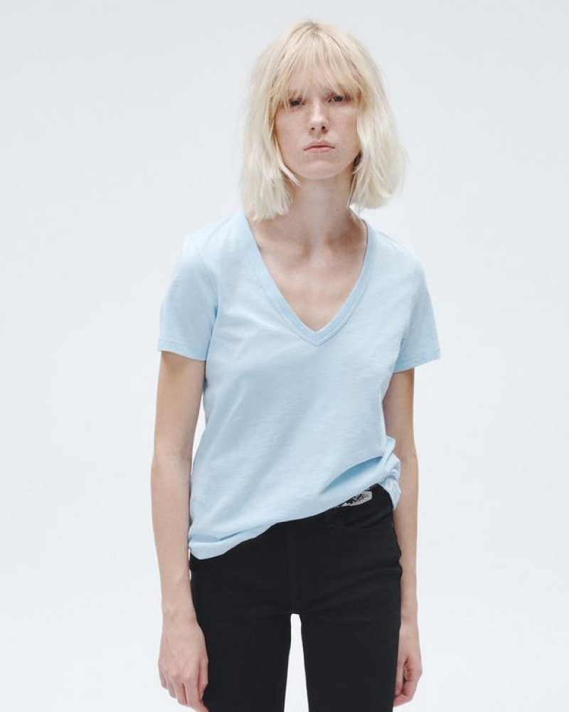 Rag & Bone The Slub Vee Organic Pima Cotton T-Shirt Raindrop | 10467IQGX