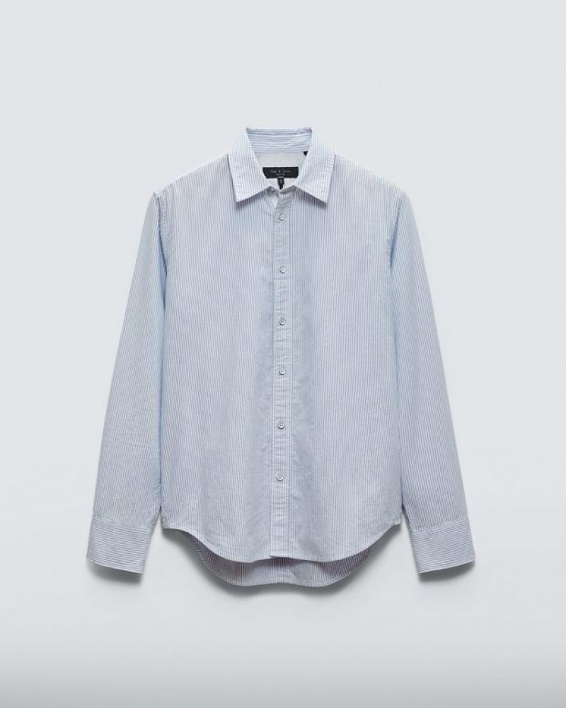 Rag & Bone Tomlin Cotton Oxford Shirt Classic Fit Button Down Light Blue Stripe | 94863OHUT