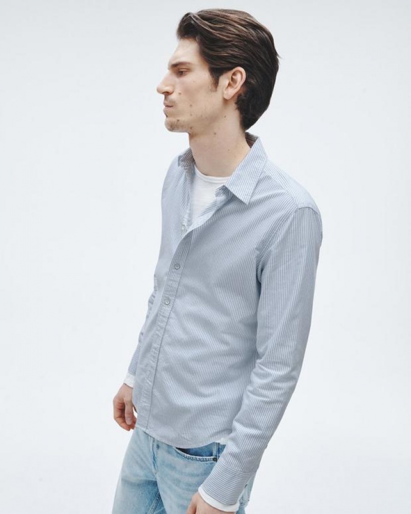 Rag & Bone Tomlin Cotton Oxford Shirt Classic Fit Button Down Light Blue Stripe | 94863OHUT