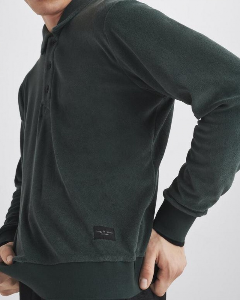 Rag & Bone Toweling Long Sleeve Polo Classic Fit Shadow Green | 90431UVQN