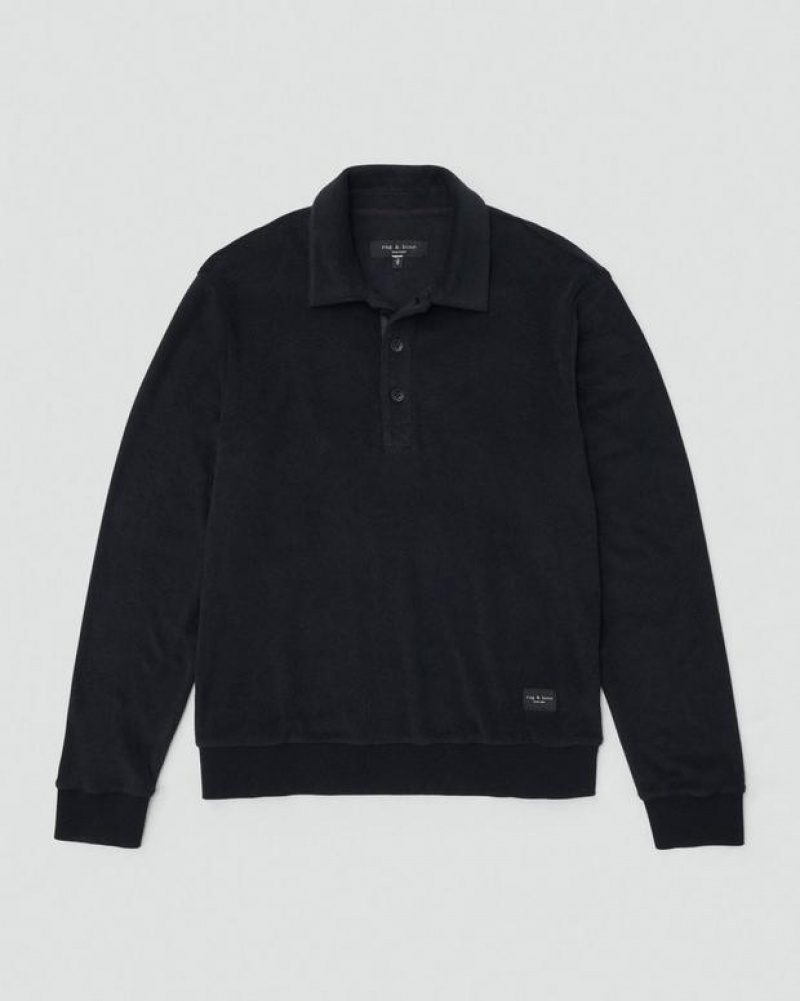 Rag & Bone Toweling Long Sleeve Polo Classic Fit Black | 52067GPIJ