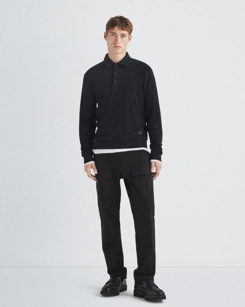 Rag & Bone Toweling Long Sleeve Polo Classic Fit Black | 52067GPIJ