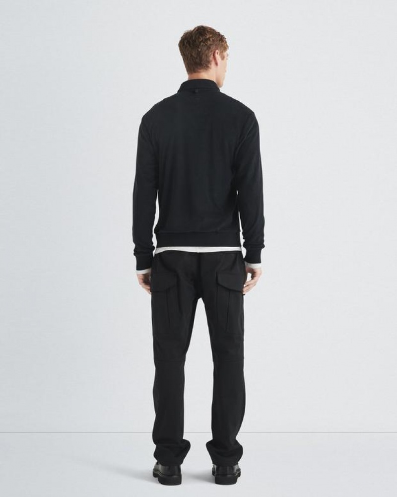 Rag & Bone Toweling Long Sleeve Polo Classic Fit Black | 52067GPIJ