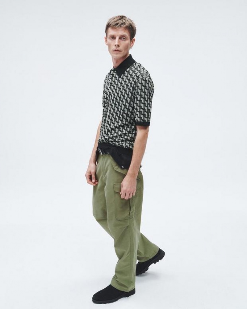 Rag & Bone Vaughn Viscose Short Sleeve Polo Classic Fit Army Multi | 45670LISE