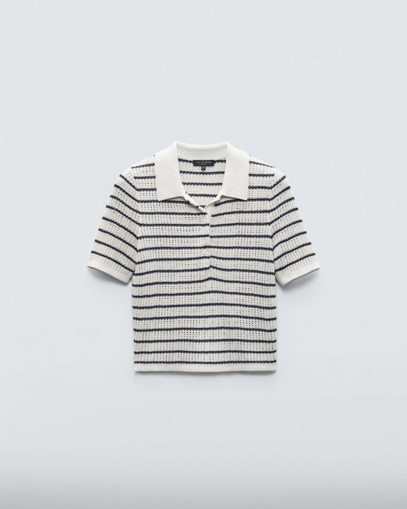 Rag & Bone Viola Striped Cotton Polo Slim Fit Turtledove Multi | 71058NIRS